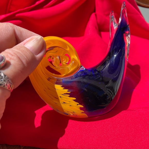 Vintage Murano cobalt blue, yellow and clear art glass snail